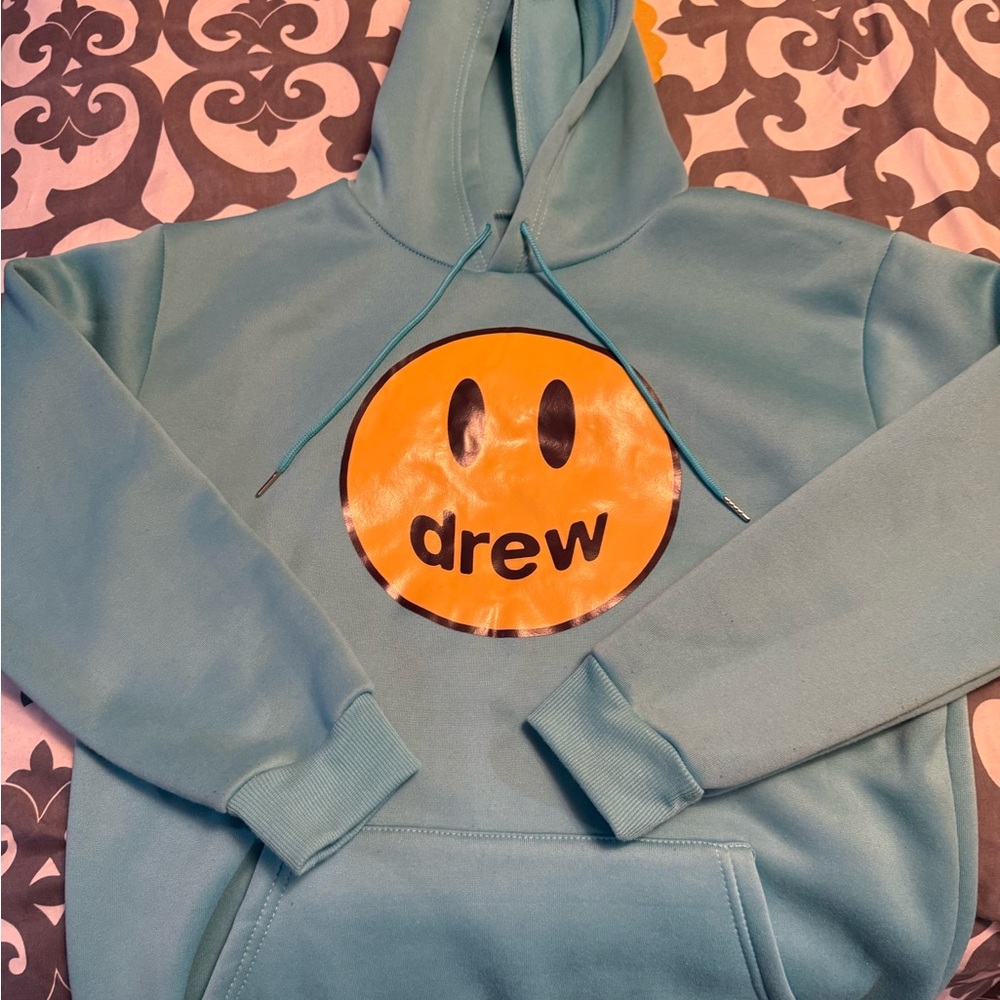 DREW Blue Hoodie Sweatshirt with Smiley Face Design